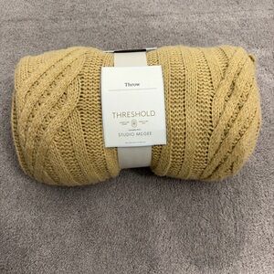 50"x60" Throw Blanket Carmel Studio McGee Cable Knit Throw